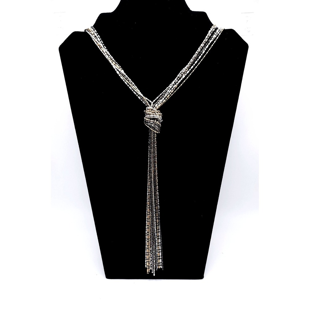 Multi Tone Lariat Tassel Necklace Gold Silver Gunmetal